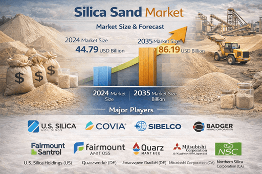 Silica Sand Market Projected to Grow from USD 47.53 Billion in 2025 to USD 86.19 Billion by 2035